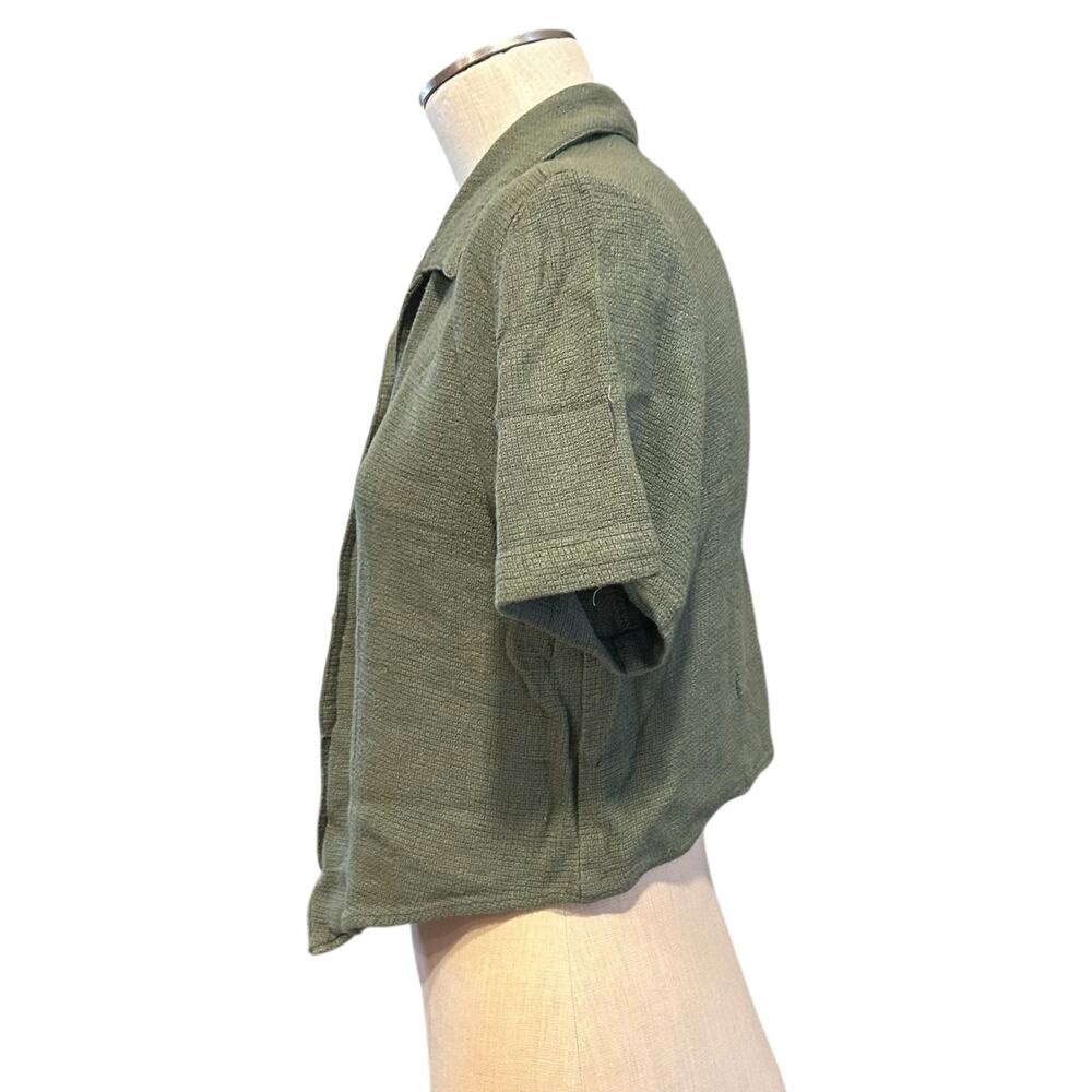 Vintage Green Cropped Button Down Shirt Womens Sz Medium Coastal Cowgirl Cottage - Picture 12 of 16